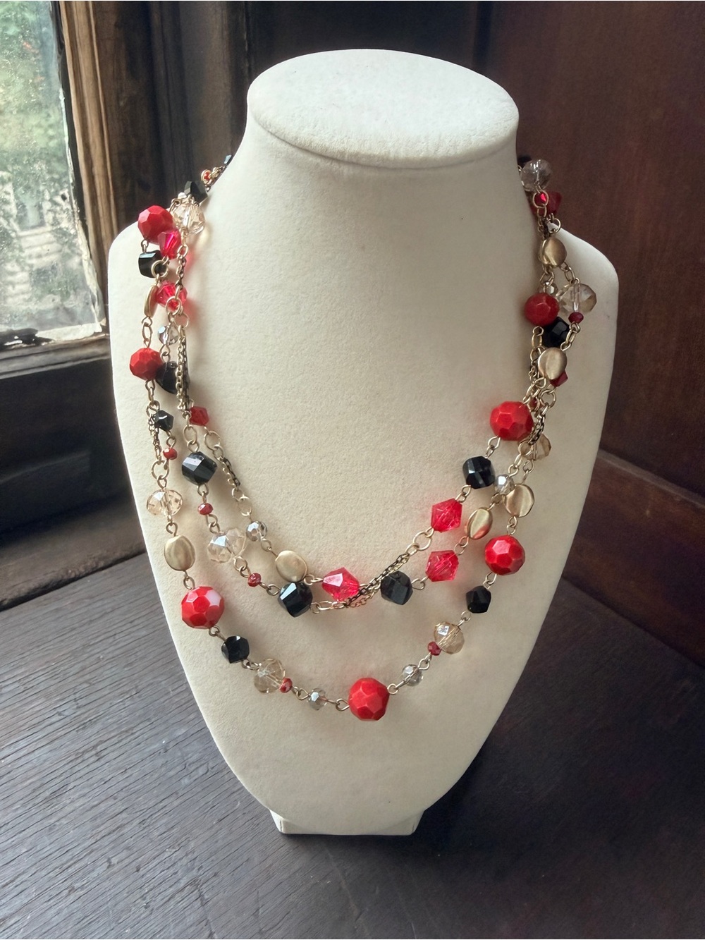 3/$30 Multi-Strand Red and Black Beaded Necklace